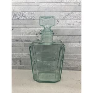Vintage Heavy Decanter Light Green Glass w/Stopper, 10" x 5" x 3" Made in Italy